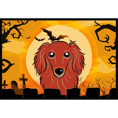 Jensendistributionservices Halloween Longhair Red Dachshund Indoor & Outdoor Mat, 24 x 36 in. MI2556836